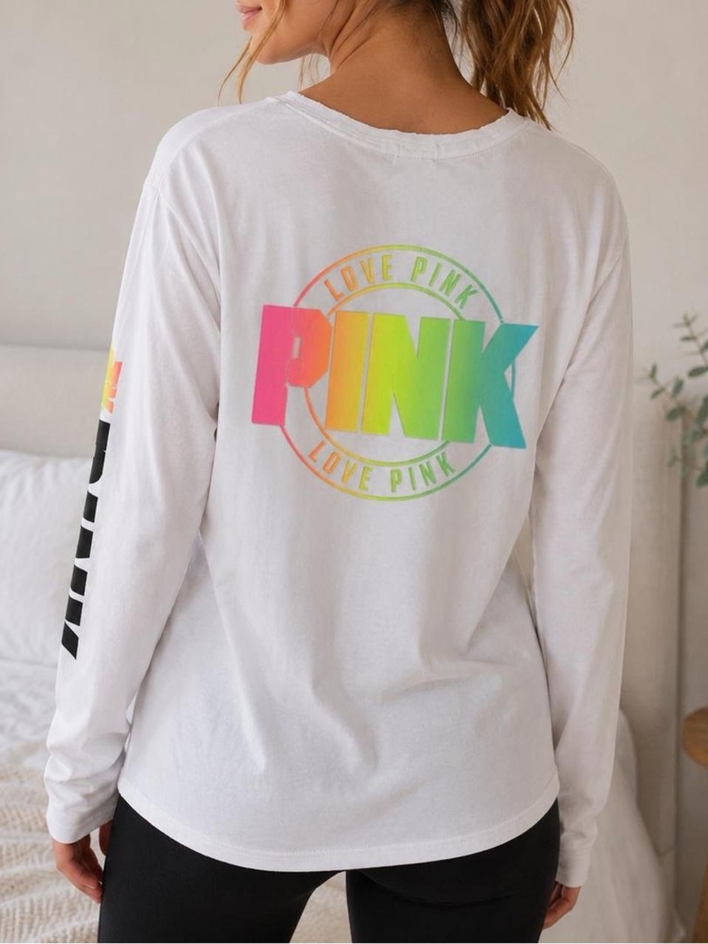 Victoria’s Secret PINK White Neon Logo Sweatshirt XS